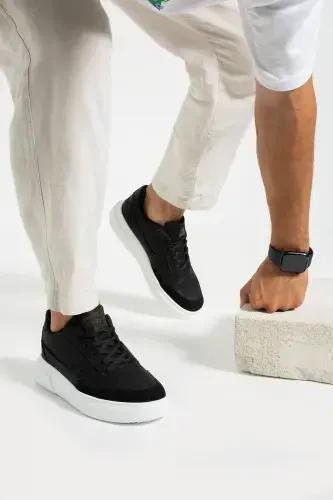 Daily Men's Black White Sneaker Lace-up Stitched Lightweight Comfortable Walking Sports Shoes 2029-Black - İMERSHOES (1)