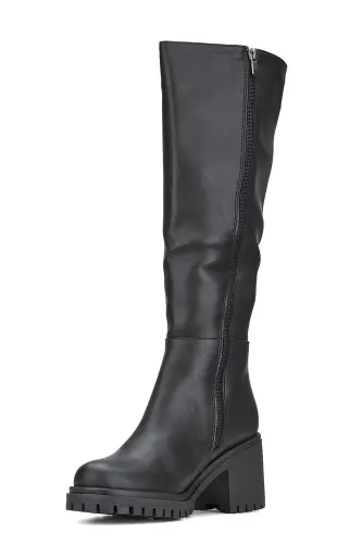 Daily women's ankle boots, black, chunky heel, tractor sole, zippered, comfortable. - 7