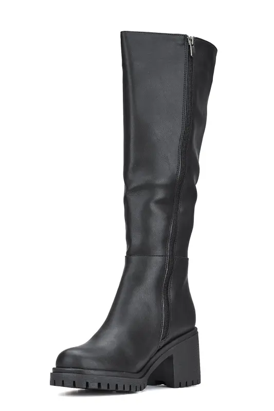 Daily women's ankle boots, black, chunky heel, tractor sole, zippered, comfortable. - 7