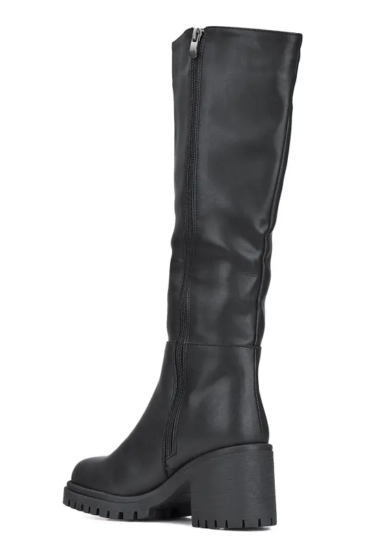 Daily women's ankle boots, black, chunky heel, tractor sole, zippered, comfortable. - 8