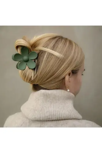 Daisy Flower Claw Clip Green Women-Dark green 