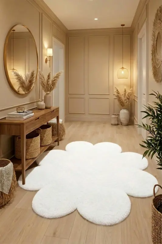 Daisy Flower Shape Rug Fluffy Area Rug Modern Mat-WHITE For Living Room Kids Room Plush Bedroom - 1