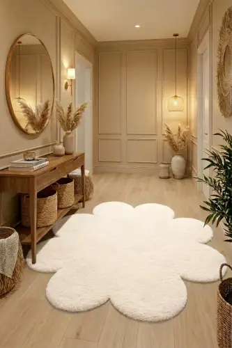 Daisy Flower Shape Rug Living Room Kids Room Plush Bedroom Fluffy Area Rug Modern Mat-mink 