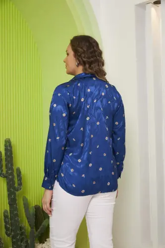 Daisy Patterned Plus Size Sax Shirt - 10