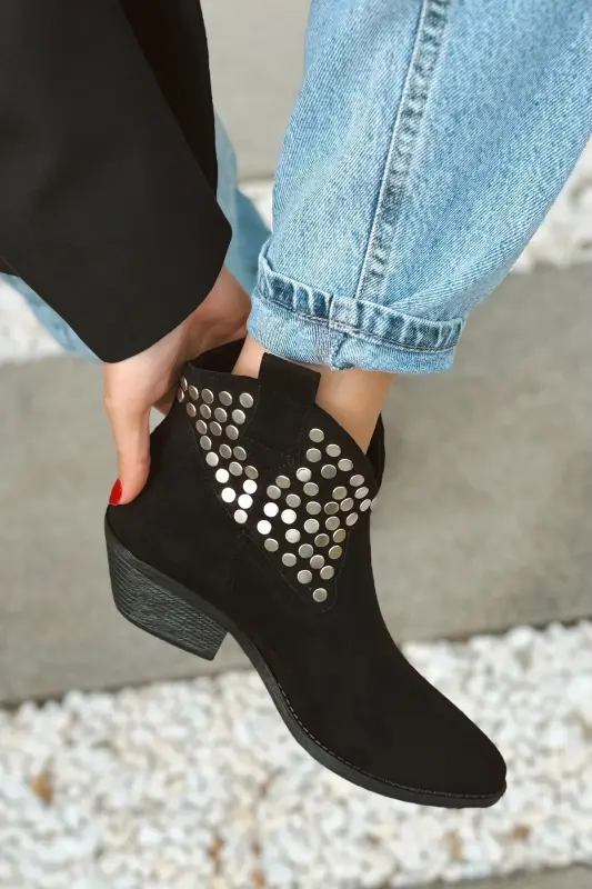 Dakota Troklu Kadın Kovboy Bot Bootie Western Çizme - Siyah süet - 3