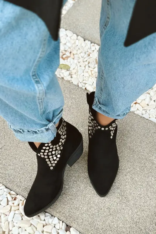 Dakota Troklu Kadın Kovboy Bot Bootie Western Çizme - Siyah süet - 5