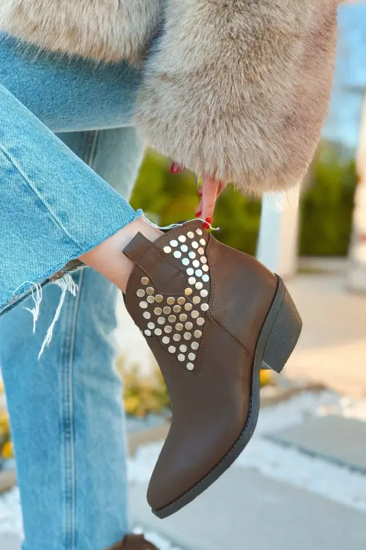 Dakota Troklu Kadın Kovboy Bot Bootie Western Çizme-Acı Kahverengi Cilt - POLKA STORE