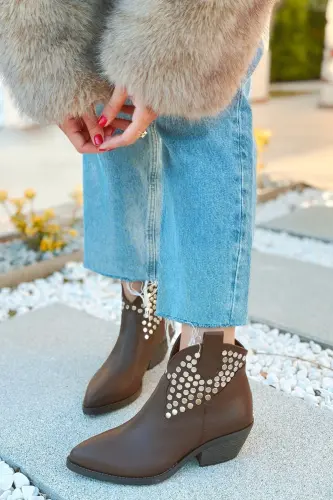 Dakota Troklu Kadın Kovboy Bot Bootie Western Çizme-Acı Kahverengi Cilt - 3