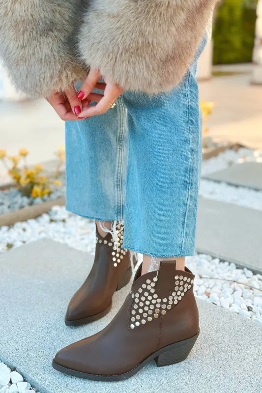 Dakota Troklu Kadın Kovboy Bot Bootie Western Çizme-Acı Kahverengi Cilt - 3