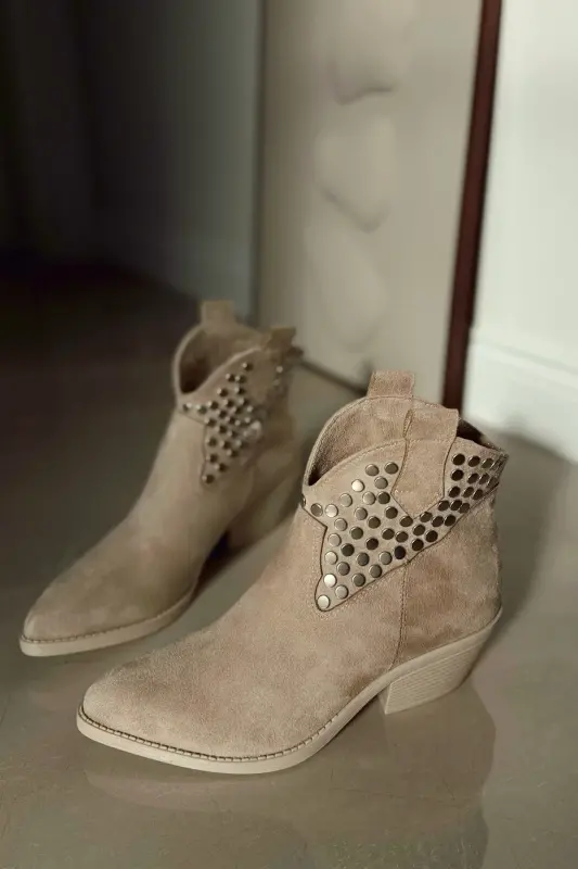 Dakota Troklu Kadın Kovboy Bot Bootie Western Çizme-Bej - 2