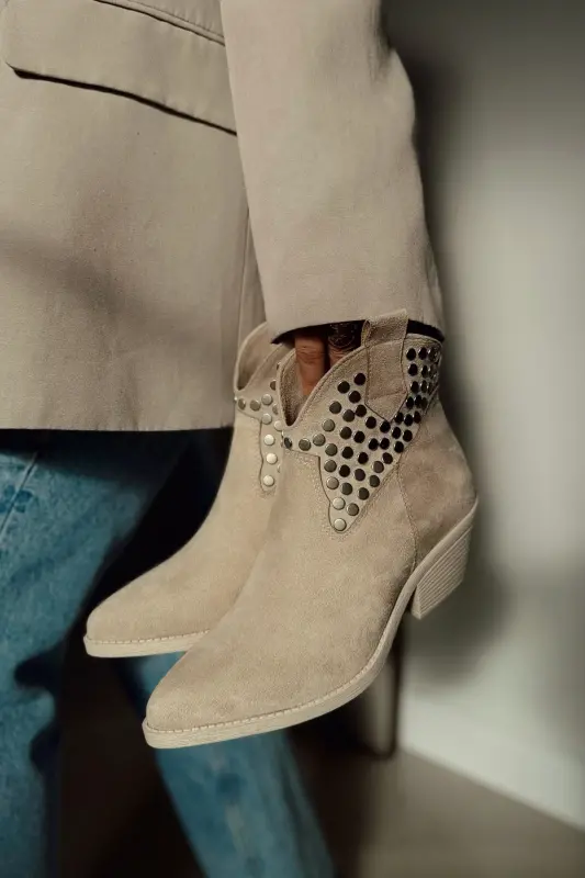 Dakota Troklu Kadın Kovboy Bot Bootie Western Çizme-Bej - 3