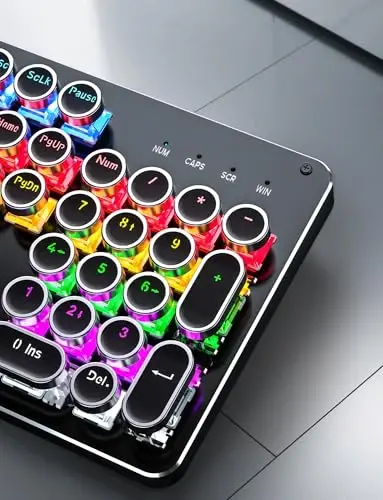 Typewriter Mechanical Gaming Keyboard and Mouse, Metal Panel Retro Keyboards with Round Keycap Blue Switch, Rainbow LED Backlit 104-Key Anti-Ghost Wired Mouse and Pad Combo for PC Laptop Mac Gamer - 6