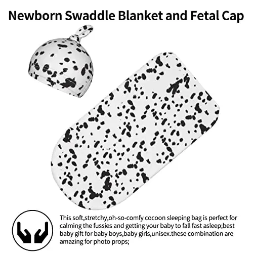 Dalmatian Dog Print Black Spot Newborn Swaddle Blanket With Hat Set Baby Stuff Receiving Blankets Soft Transition Sleep Sacks Gifts For Infant Boys Girls - 4