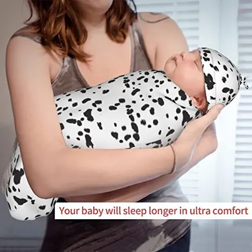 Dalmatian Dog Print Black Spot Newborn Swaddle Blanket With Hat Set Baby Stuff Receiving Blankets Soft Transition Sleep Sacks Gifts For Infant Boys Girls - 6