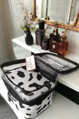 Dalmatian Cosmetic Makeup Bag Organizer Travel Type Compartmental Large Transparent Makeup Organizer-White - 6