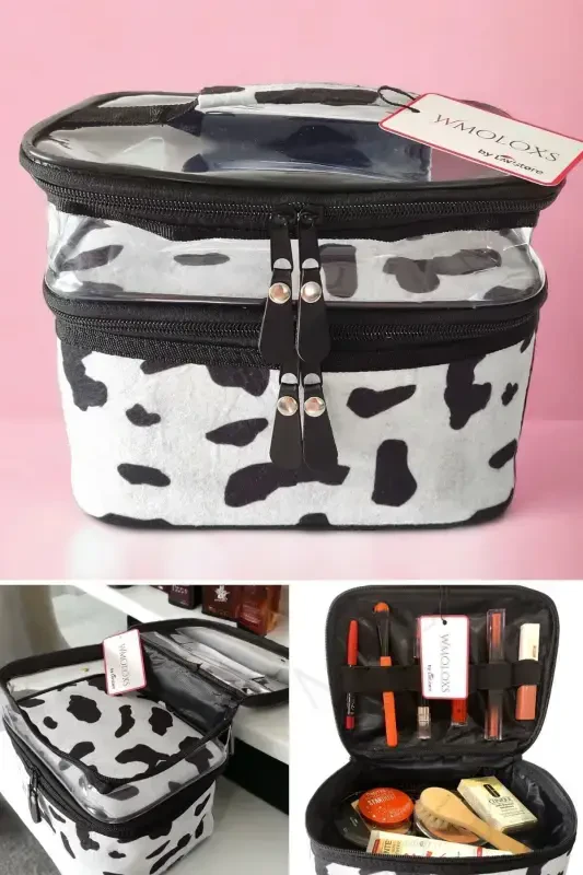 Dalmatiyalik kosmetik makiyaj sumkasi organizatori sayohat turi bo'linmali katta shaffof makiyaj düzenleyici-oq - 1