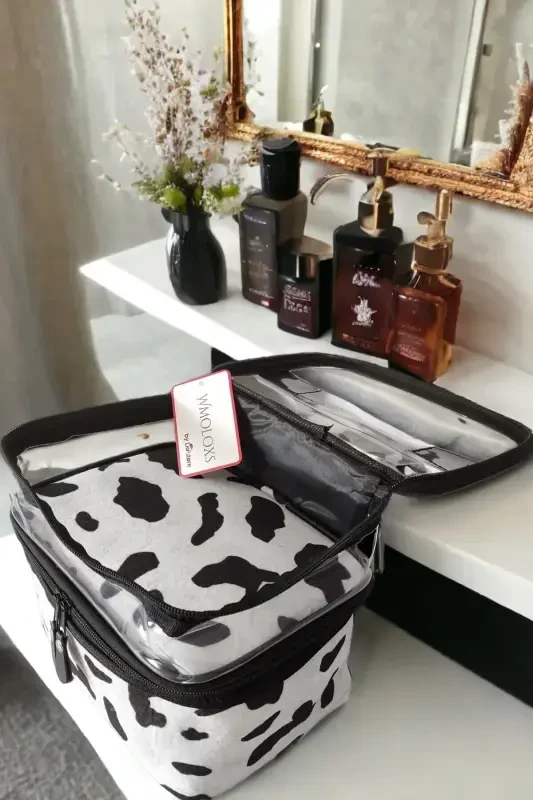 Dalmatiyalik kosmetik makiyaj sumkasi organizatori sayohat turi bo'linmali katta shaffof makiyaj düzenleyici-oq - 6