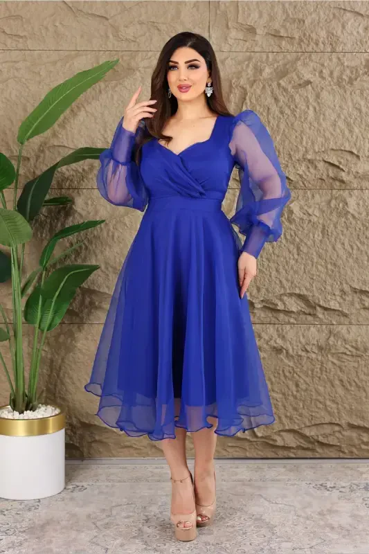 Dalya guldanli ochiq yoqali dizayndagi kechamiz-Sax - 1