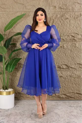 Dalya guldanli ochiq yoqali dizayndagi kechamiz-Sax - 3