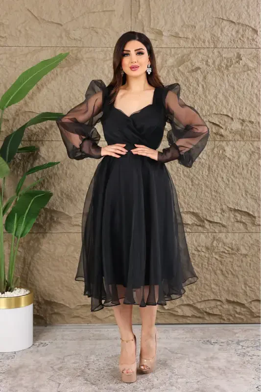 Dalya Тюль Декольте Дизайн Абие-Черный - Modazone