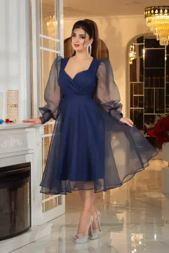 Dalya Тюль Платье с декольте - Темно-синий - 1