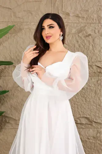 Dalya to‘rli dekolteli dizayner libosimiz - Oq - MATIK ABIYEM (1)