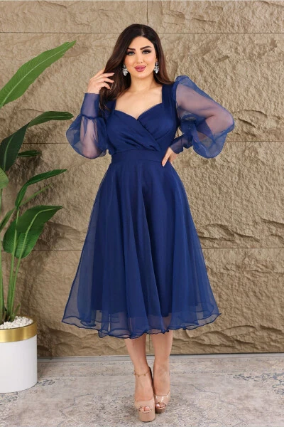 Dalya Tulle Deep Neckline Design Evening Dress - 1