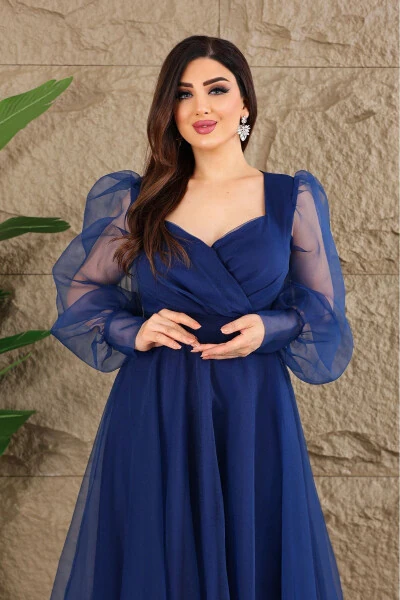 Dalya Tulle Deep Neckline Design Evening Dress - 2