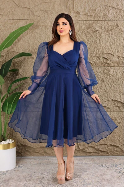 Dalya Tulle Deep Neckline Design Evening Dress - 3