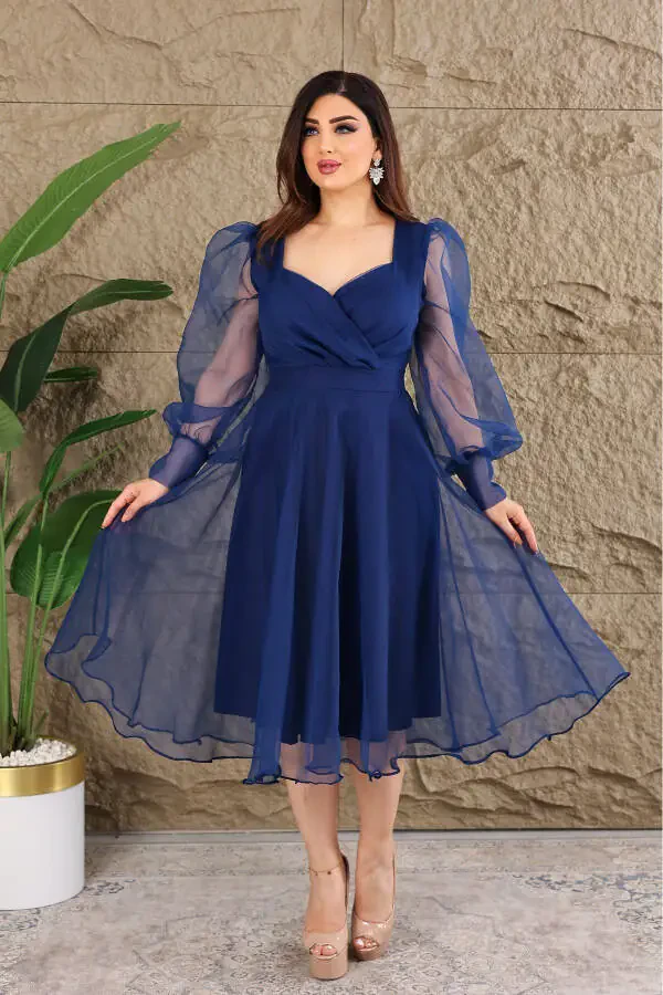 Dalya Tulle Deep Neckline Design Evening Dress - 3