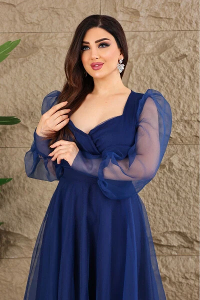 Dalya Tulle Deep Neckline Design Evening Dress - 4