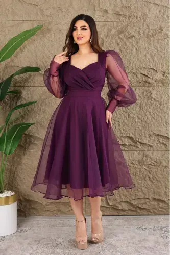 Dalya Tulle Low-Cut Design Evening Dress-Purple - 1