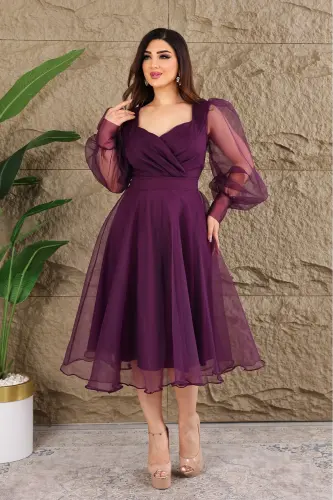 Dalya Tulle Low-Cut Design Evening Dress-Purple 