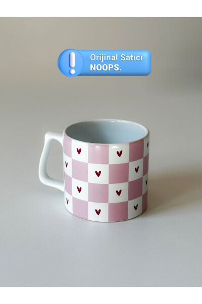 Dama naqshli yurakli chashka seramika qahva mug - NOOPS