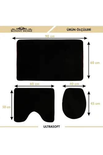Damask 3’li Siyoh Ultrasoft Teri Tabanli Унитаз Takımı Banyo Gilami Paspas Toplami - Siyoh - 3