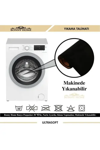 Damask 3’li Siyoh Ultrasoft Teri Tabanli Унитаз Takımı Banyo Gilami Paspas Toplami - Siyoh - 4