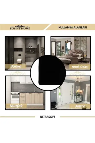 Damask 3’li Siyoh Ultrasoft Teri Tabanli Унитаз Takımı Banyo Gilami Paspas Toplami - Siyoh - 5