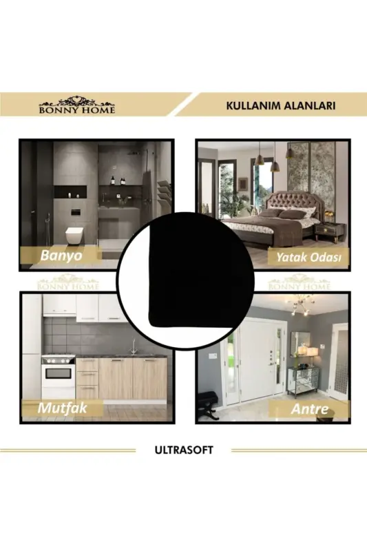 Damask 3’li Siyoh Ultrasoft Teri Tabanli Унитаз Takımı Banyo Gilami Paspas Toplami - Siyoh - 5