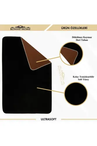 Damask 3’lü Siyah Ultrasoft Deri Taban Klozet Takımı Banyo Halısı Paspas Seti-Siyah - BONNY HOME (1)