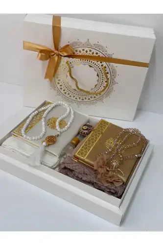 Damat Bohçası Gelin Bohçası Seccade Seti Nişan Bohçası Çeyizlik Set Çeyizlik Seccade-gold - 3