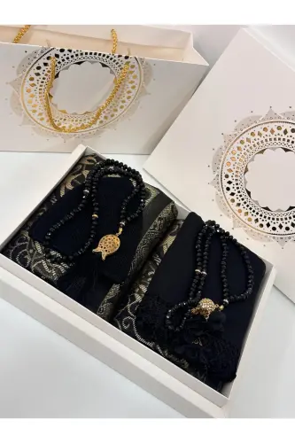 Damat Bohçası Gelin Bohçası Seccade Seti Nişan Bohçası Seccade Takımı-2siyah - 1