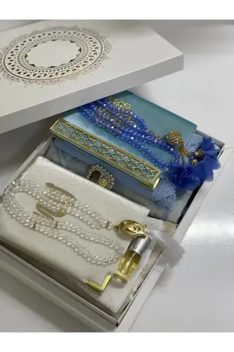 Damat Bohçası Gelin Bohçası Seccade Seti Nişan Bohçası Seccade Takımı-bebe mavi - 1