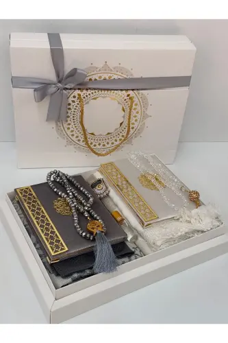 Damat Bohçası Gelin Bohçası Seccade Seti Nişan Bohçası Seccade Takımı-gri pembe - 1