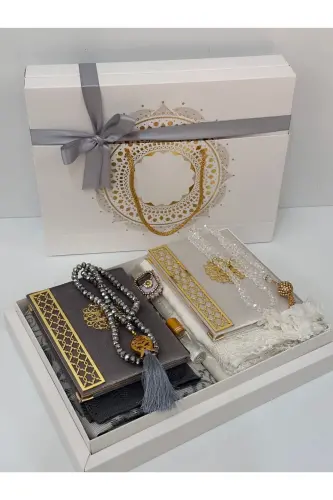 Damat Bohçası Gelin Bohçası Seccade Seti Nişan Bohçası Seccade Takımı-gri pembe - 2