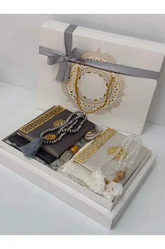 Damat Bohçası Gelin Bohçası Seccade Seti Nişan Bohçası Seccade Takımı-gri pembe - 3