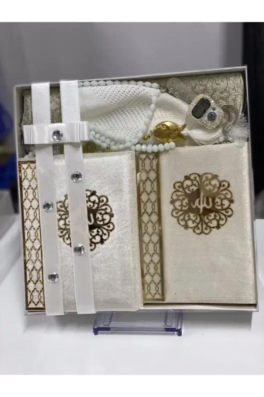 Damat Bohçası Seccade Kuran Tesbih Seti-krem - GENEL MARKALAR