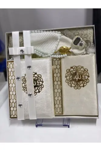Damat Bohchasi Sajjada Qur'on Tasbeh Seti-krem 