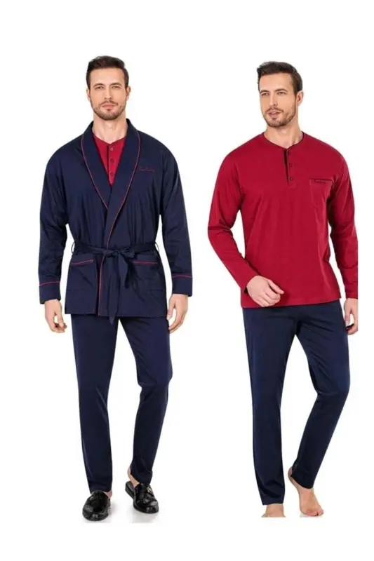 Damat Çeyiz Set Takım Pijama Robdöşambr Boxer Atlet Çorap-Lacivert - 3