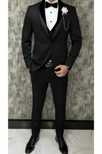 Damatlık Takım Elbise Smokin Slim Fit - Siyah - 4