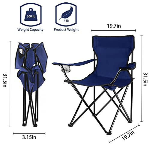 Damei Century Portable Camping Chairs Enjoy The Outdoors with a Versatile Folding Chair, Sports Chair, Outdoor Chair & Lawn Chair, Navy blue - 3